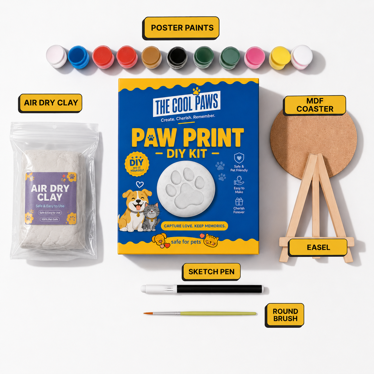 What's inside The Cool Paws DIY Paw Print Kit